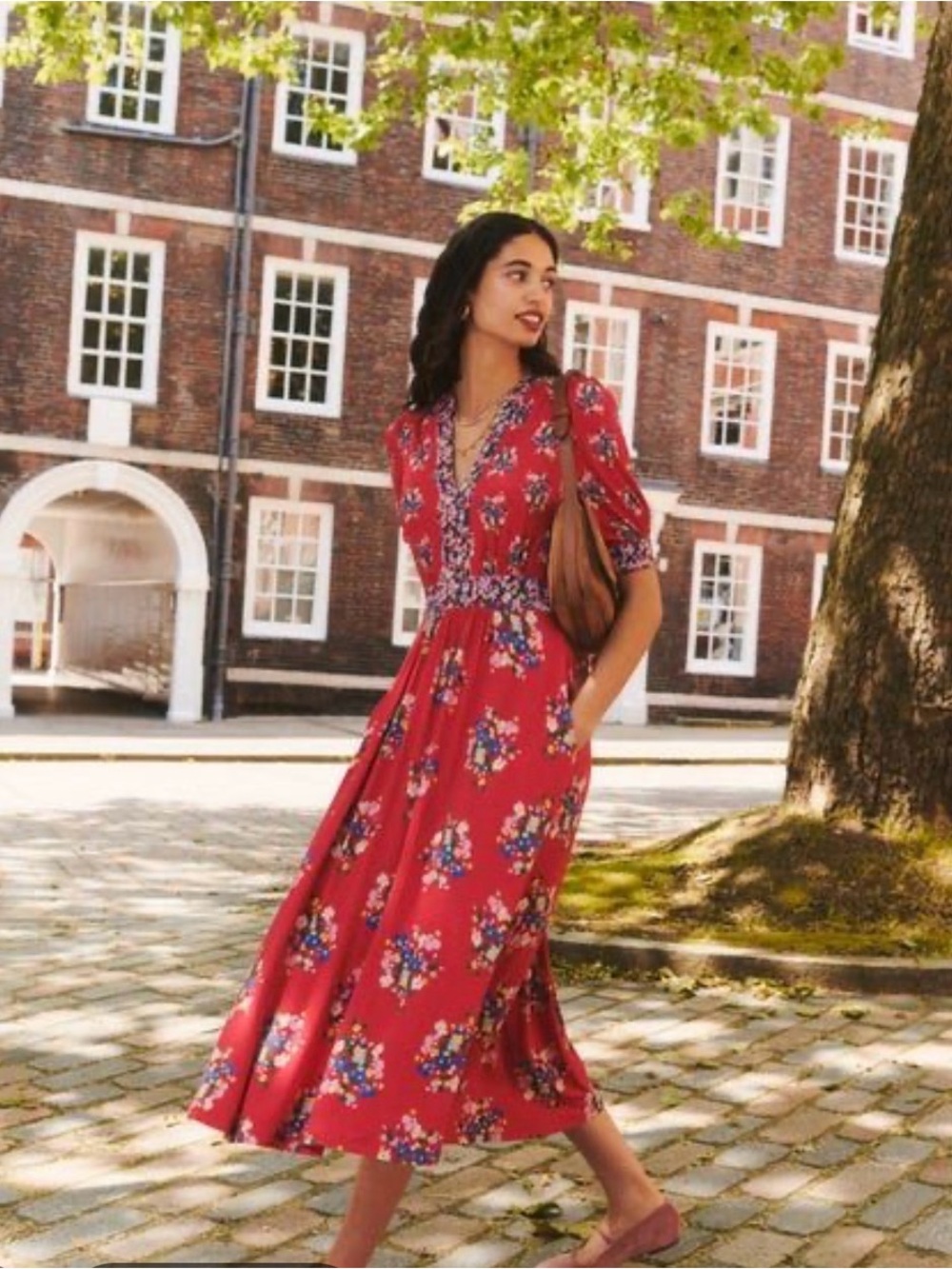 Boden Red Floral Midi Dress - Picture 4 of 4